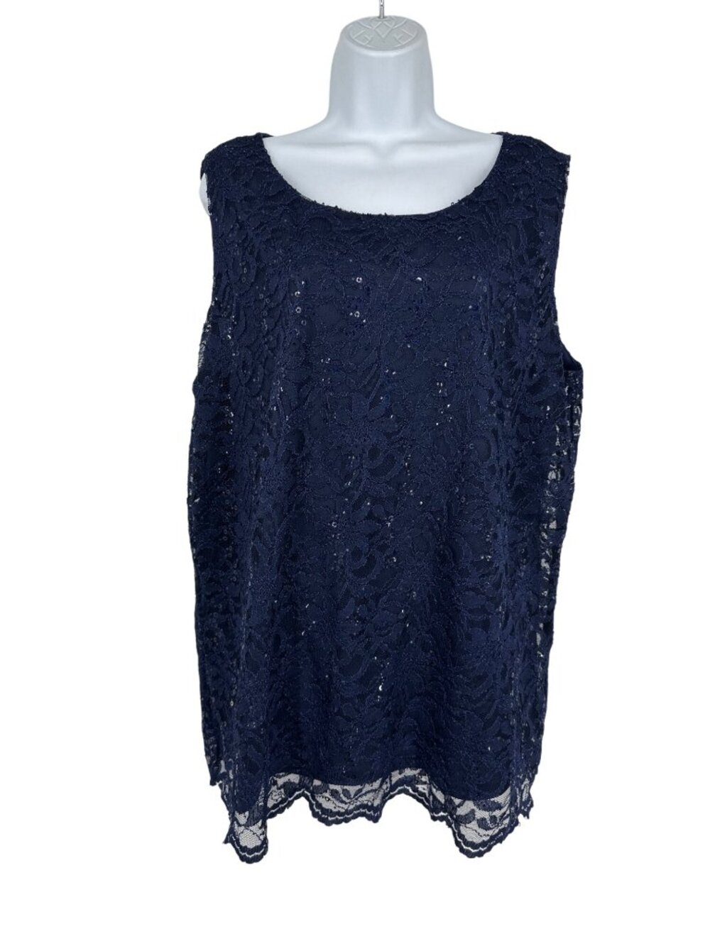 Catherines Navy Blue Lace Sleeveless Tank Top With Sequins Women's Size 22W